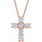 14K Rose 9/10 CTW Natural Diamond Cross 18" Necklace